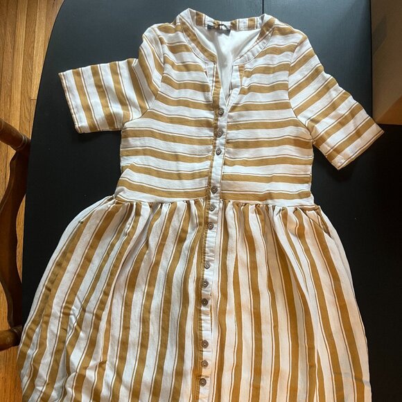 Midi Striped Yellow Roolee Button Dress - Picture 1 of 2